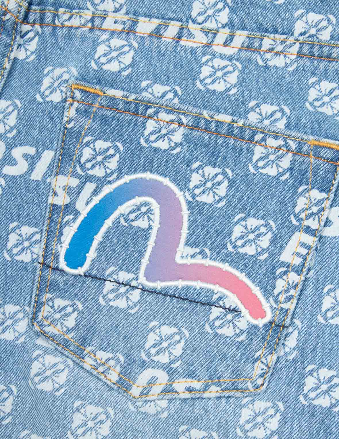 Allover and Gradient Seagull and Logo Wide-leg Fit Jeans