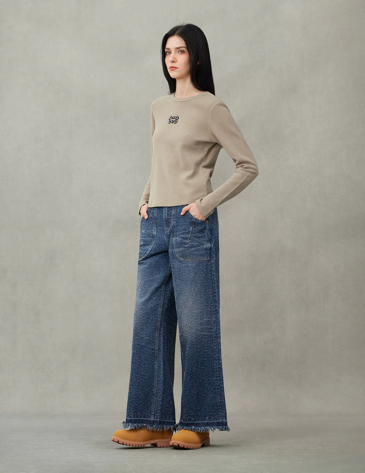 Washed and Distressed Straight Fit Denim