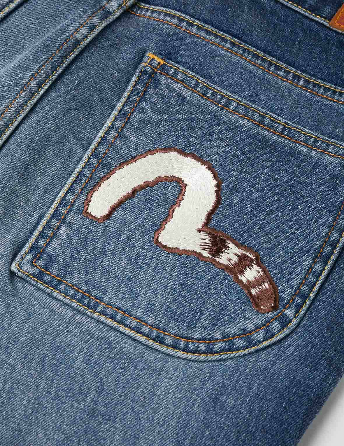 Hollow Fuzzy Cat and Seagull Embroidery Relax Fit Jeans