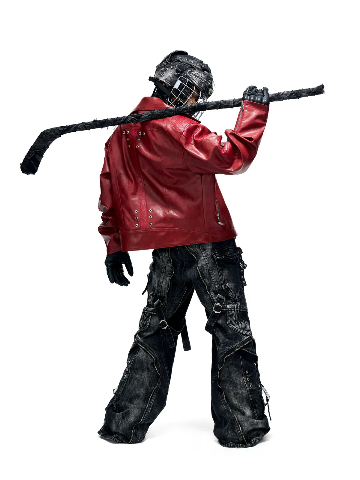 Personsoul Croc Effect Panel Leather Jacket