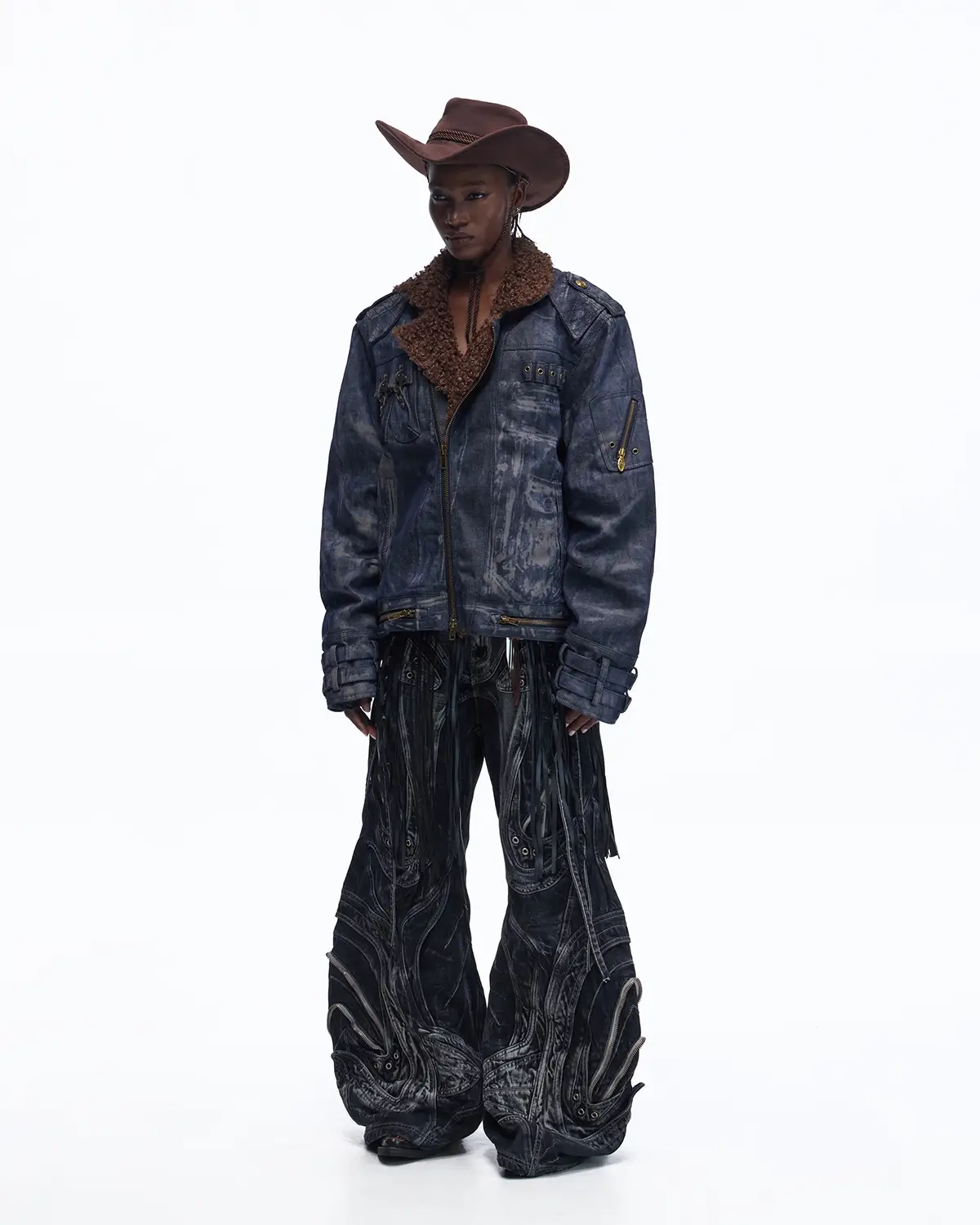 Personsoul Sherpa Lined Raw Denim Jacket