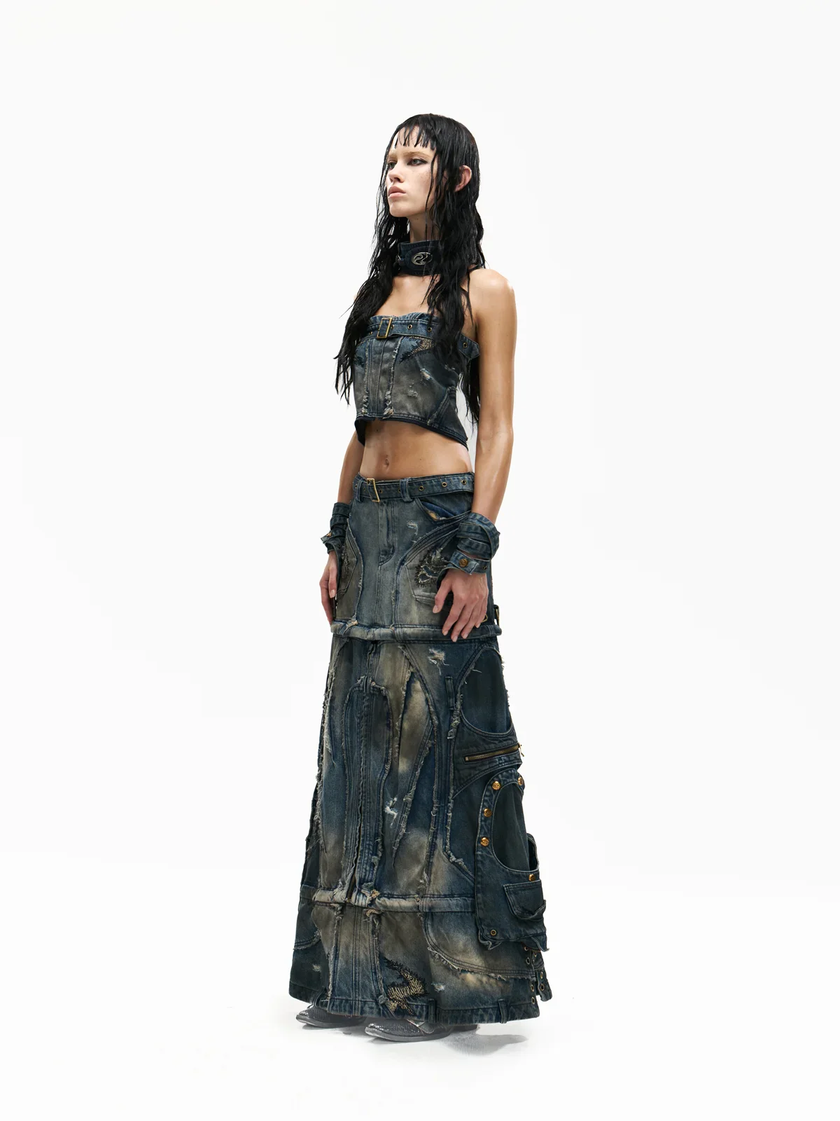 Personsoul Detachable Denim Cargo Skirt (6 in 1)