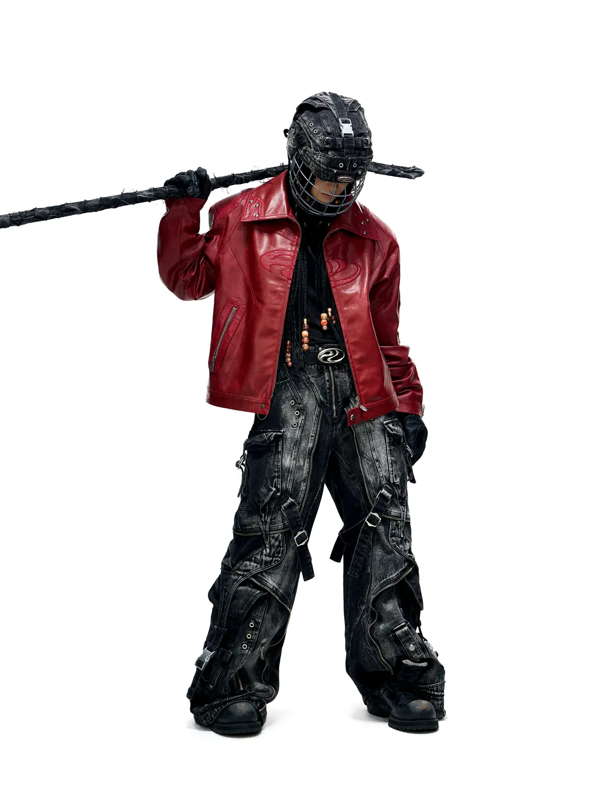 Personsoul Croc Effect Panel Leather Jacket