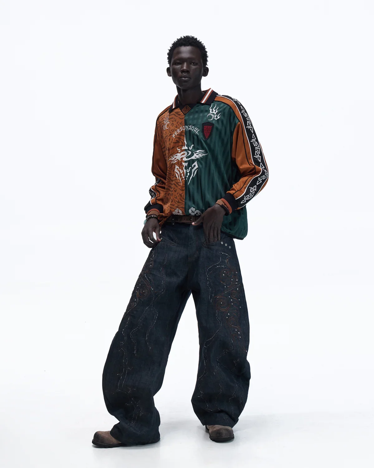 Personsoul Tribal-Animal Print Patchwork Shirt