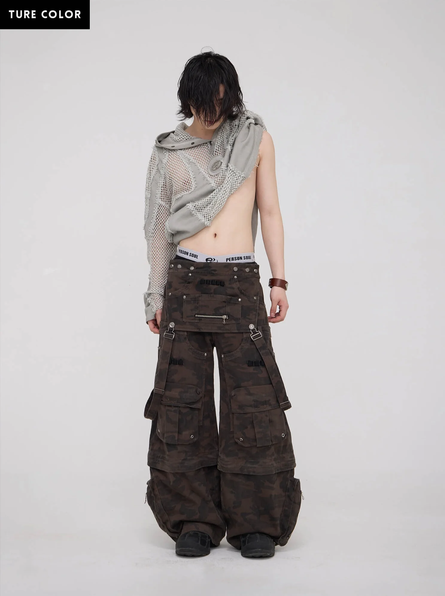 Personsoul Brown Camo Overalls with Zip-Off Legs