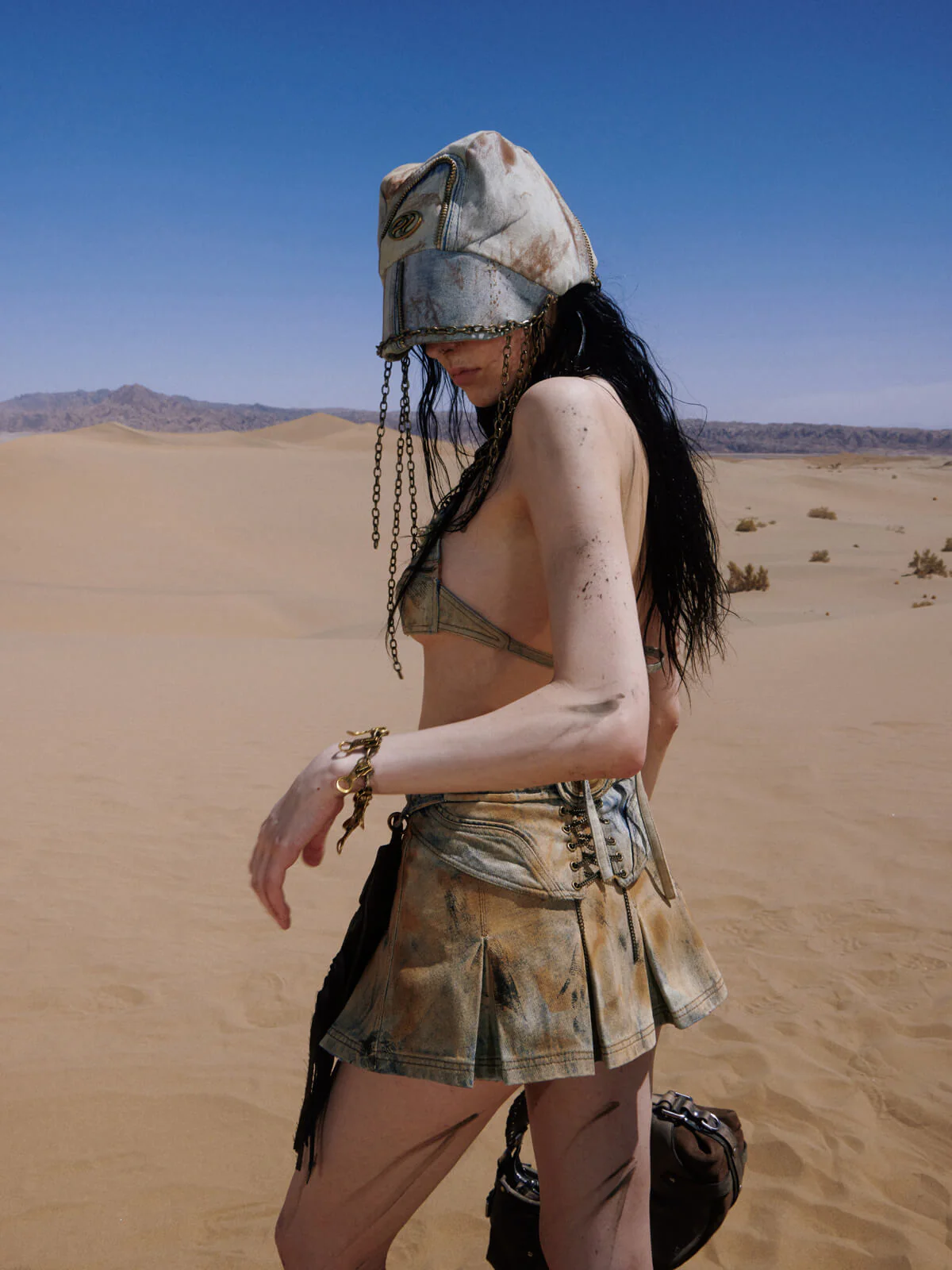 Personsoul Detachable Leather Denim Mini Skirt