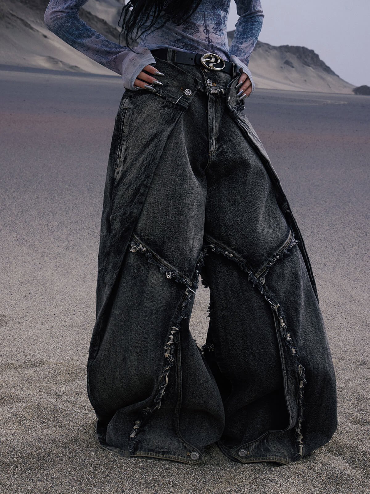 Personsoul Folded Structure Baggy Jeans