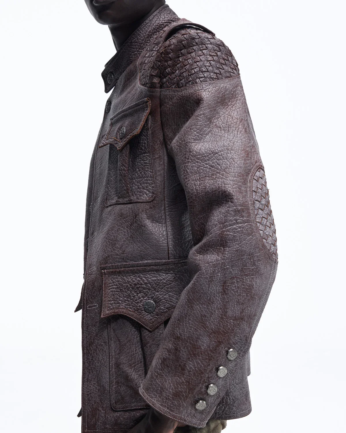 Personsoul Asymmetrical Front Elephant-Embossed Leather Jacket(Limited 100 pieces)