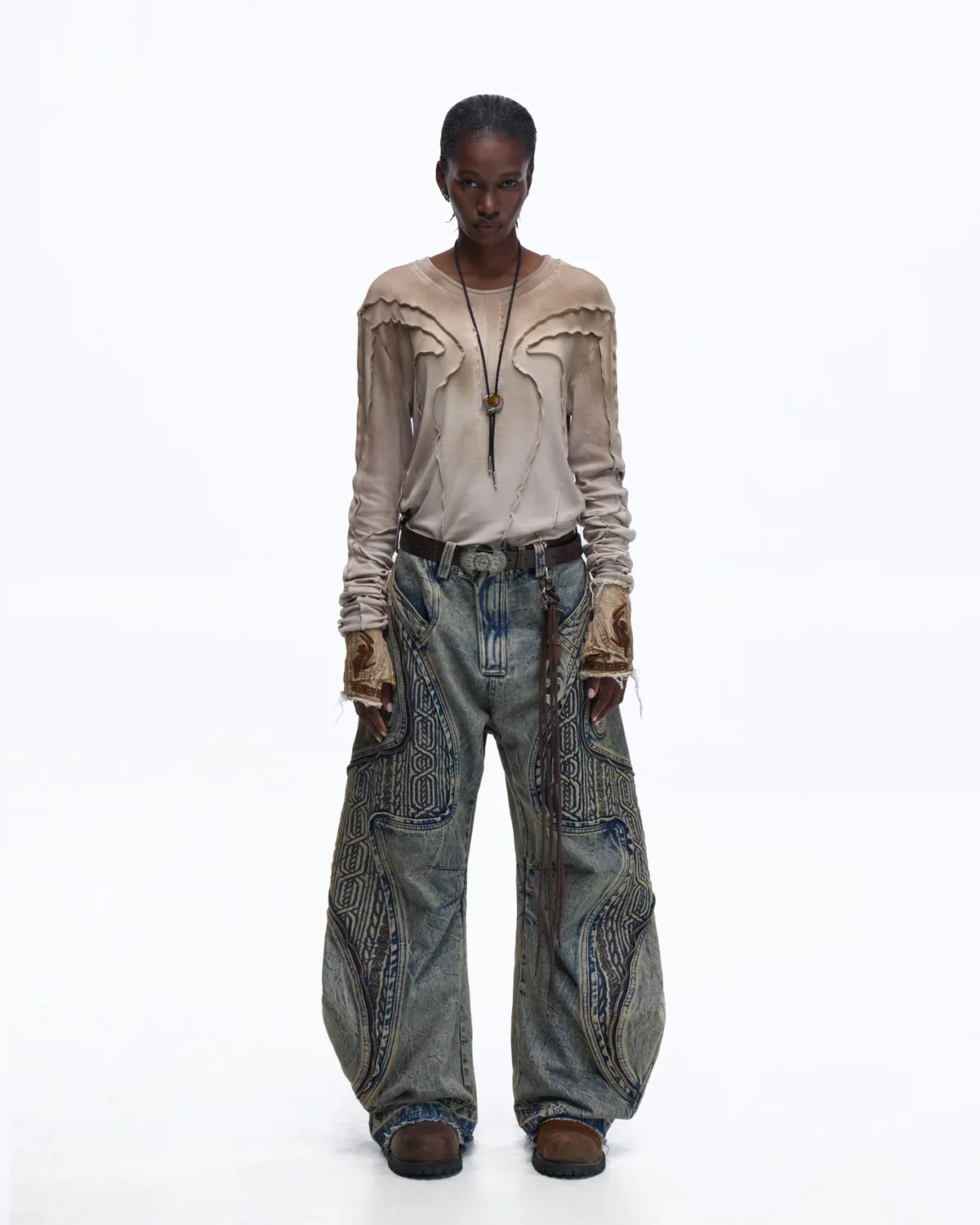 Personsoul Contrast Stitch Long Sleeve Top