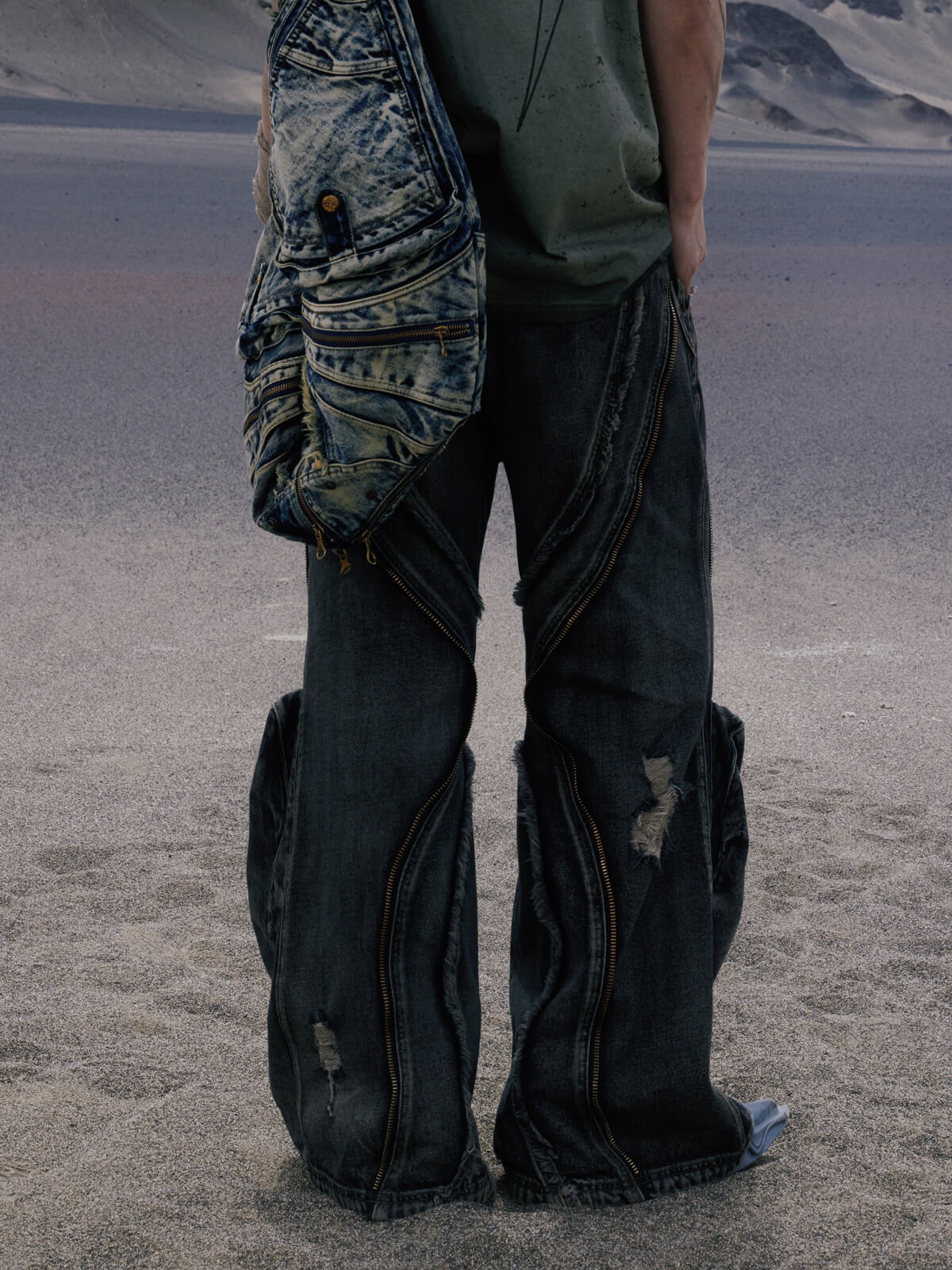 Personsoul Dirty Ripped Denim Baggy Jeans