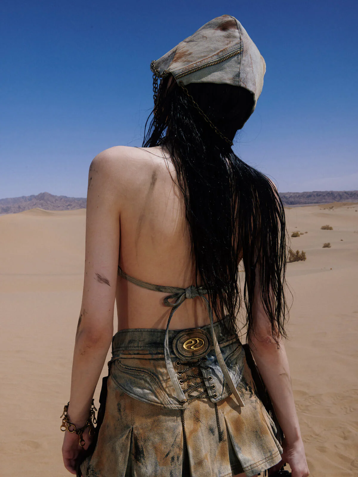 Personsoul Detachable Leather Denim Mini Skirt