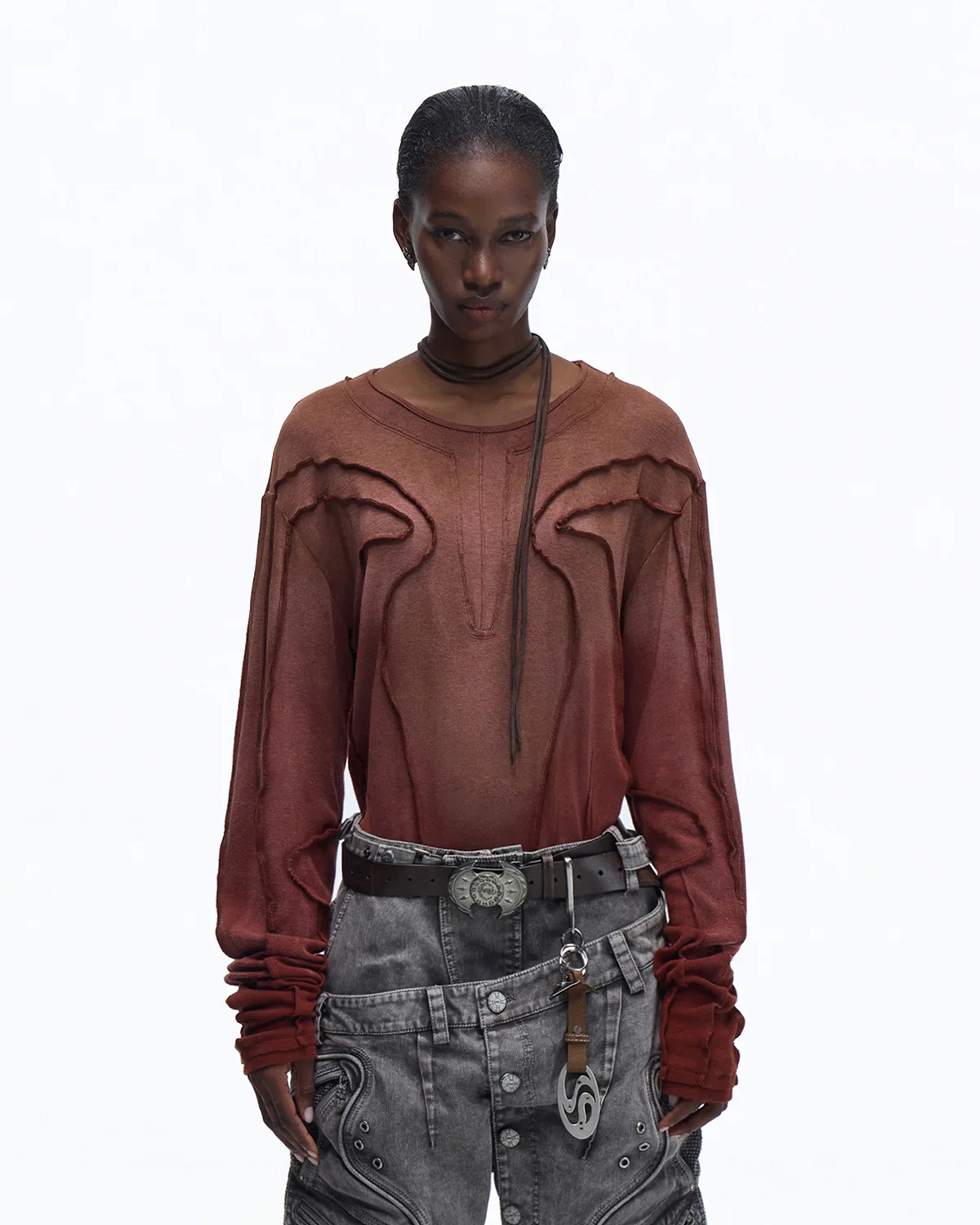 Personsoul Contrast Stitch Long Sleeve Top In Red