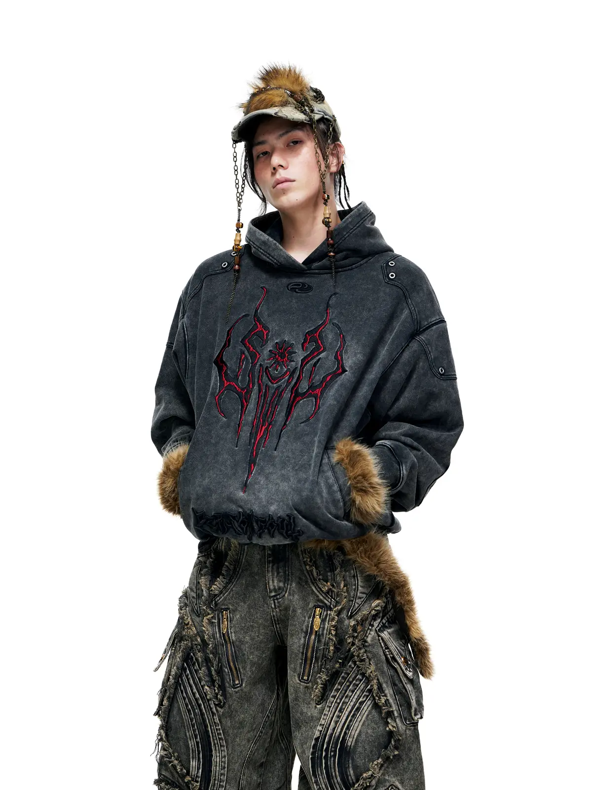 Personsoul Totem Embroidered Washed Hoodie