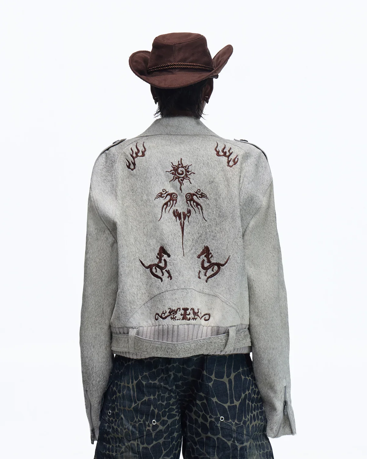 Personsoul Horse-Embroidered Leather Notch Collar Blazer(Limited 100 pieces)