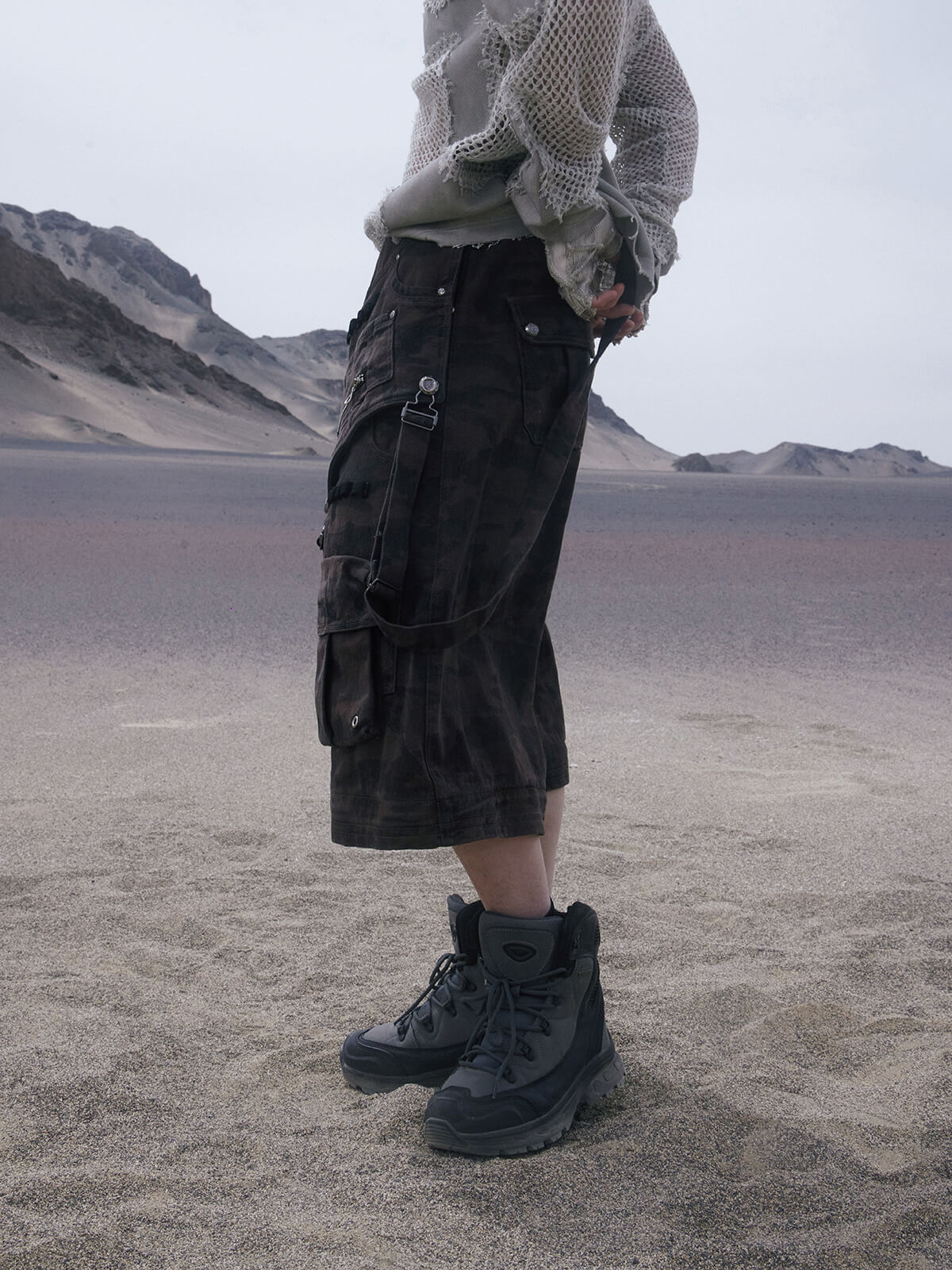 Personsoul Brown Camo Overalls with Zip-Off Legs