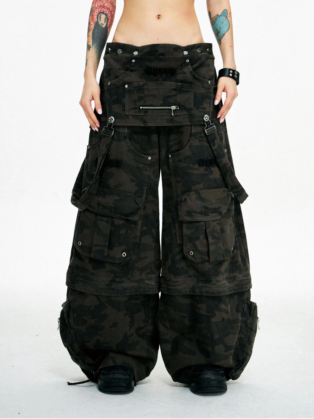 Personsoul Brown Camo Overalls with Zip-Off Legs