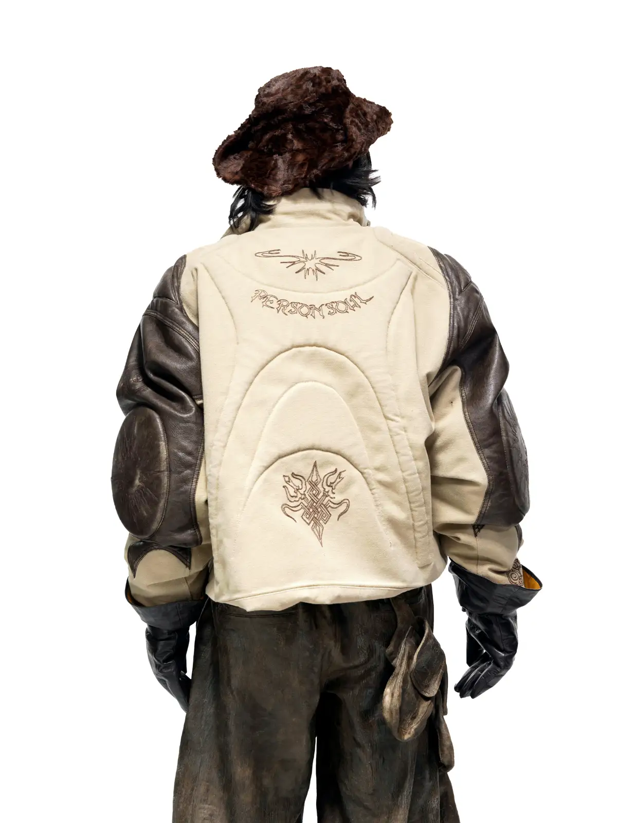 Personsoul Leather Patchwork Cotton Jacket