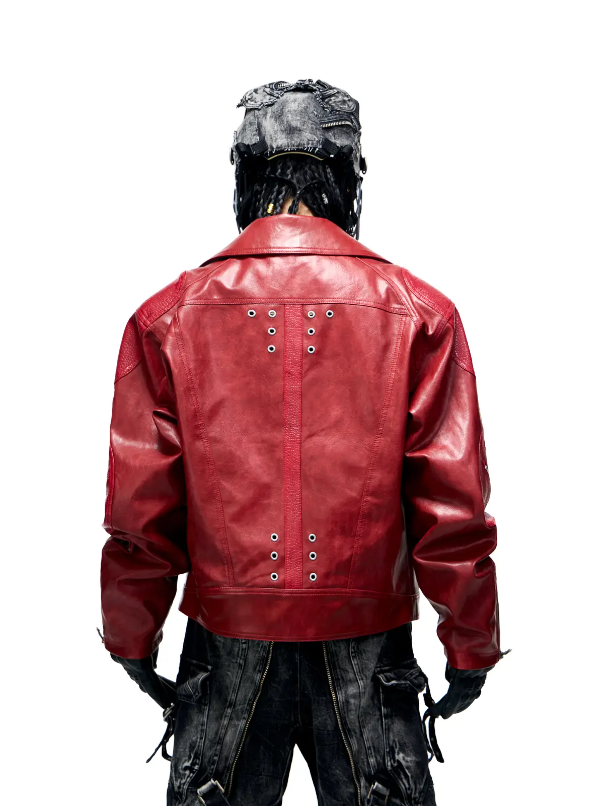 Personsoul Croc Effect Panel Leather Jacket