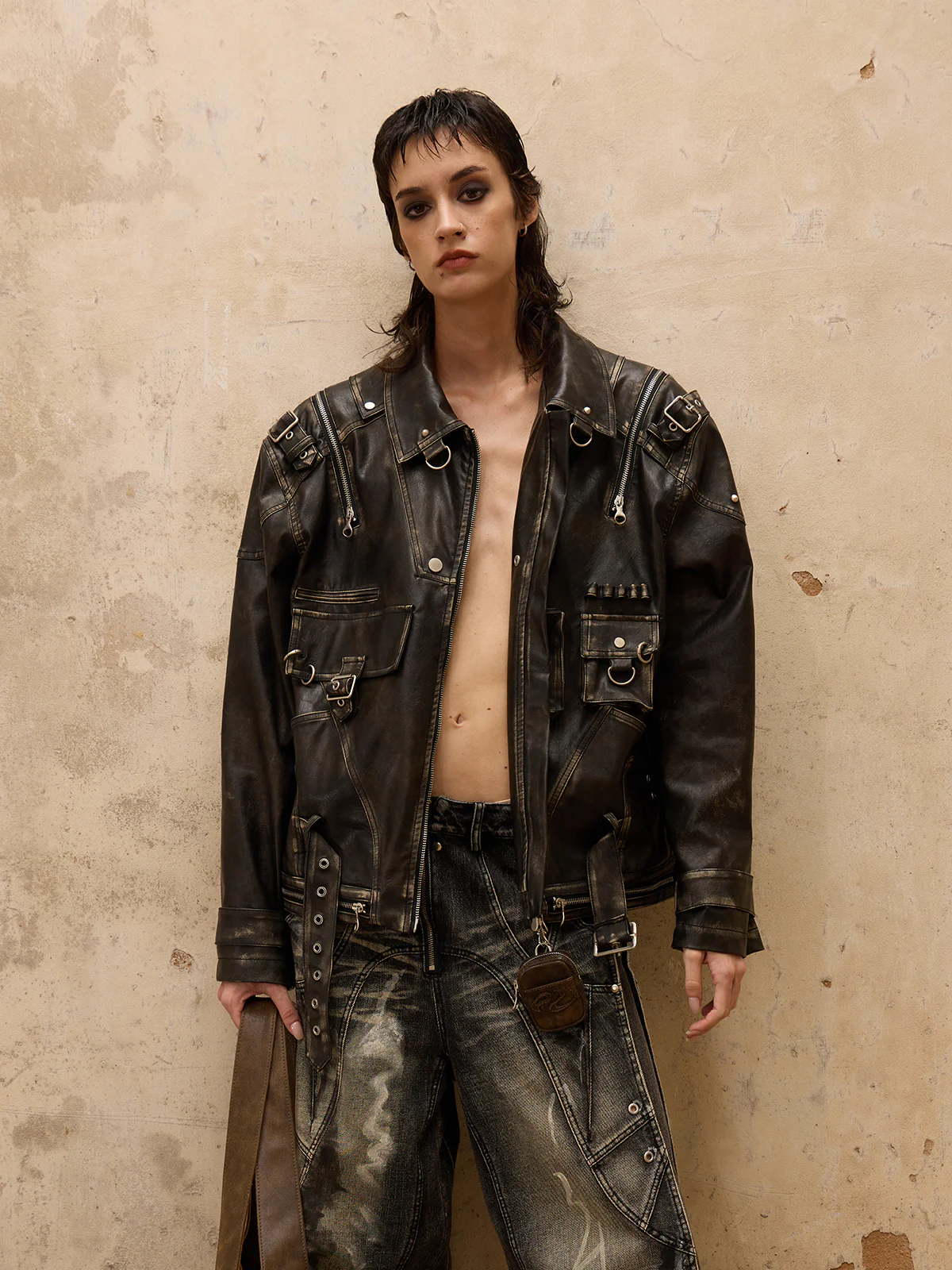 Personsoul Vintage Brush Leather Jacket