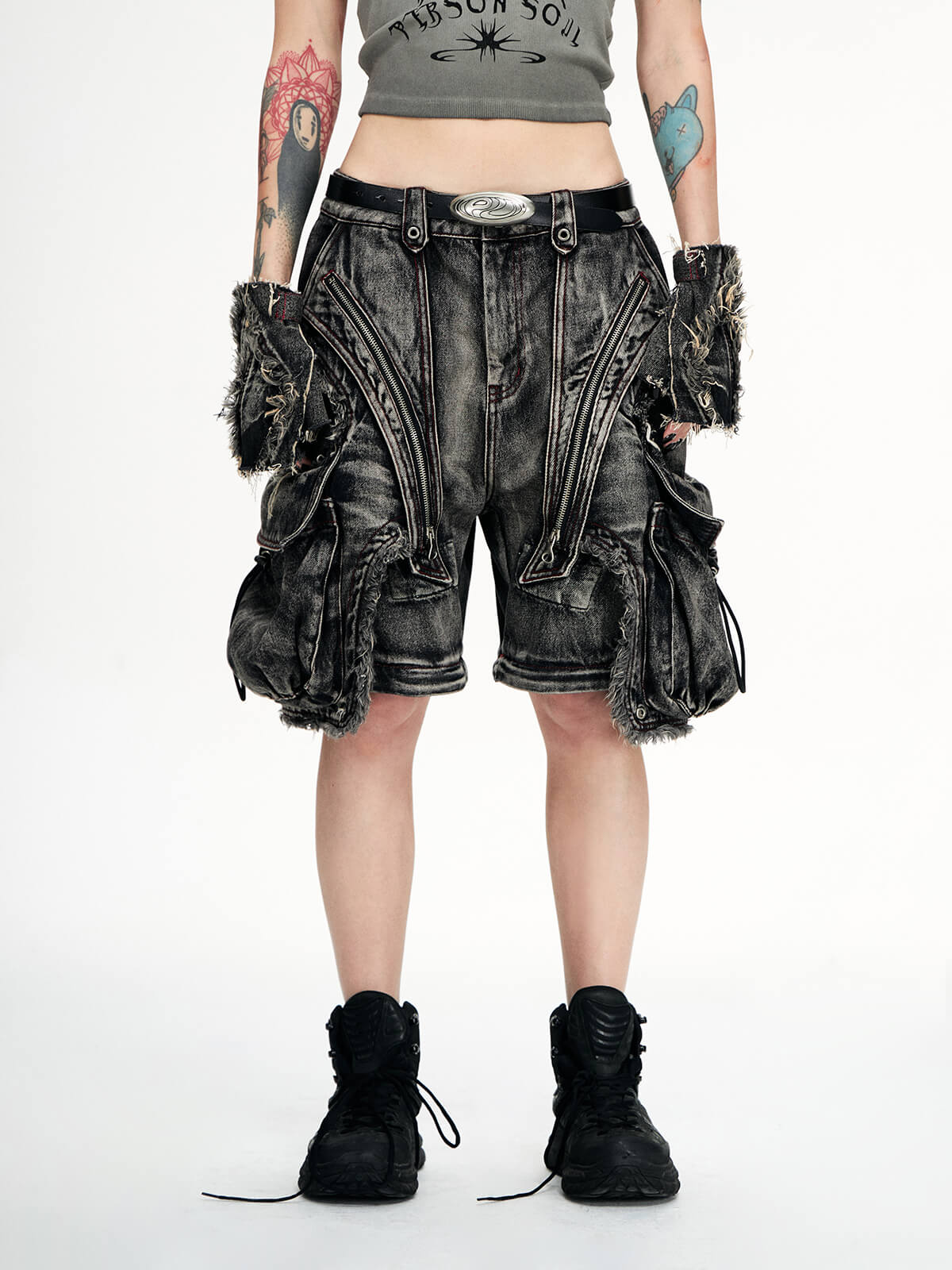 Personsoul Black Detachable Denim Overalls