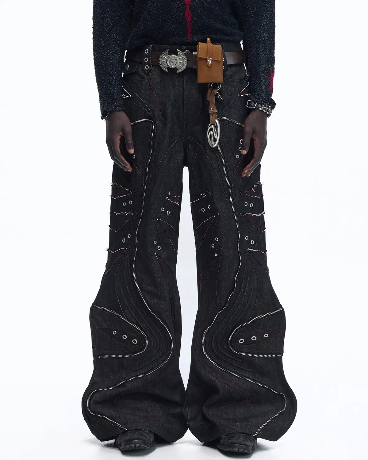 Personsoul Baggy Denim Jeans with Red Contrast Stitch