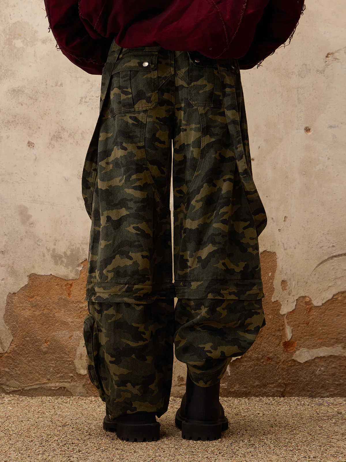 Personsoul Camouflage Overalls with Zip-Off Legs
