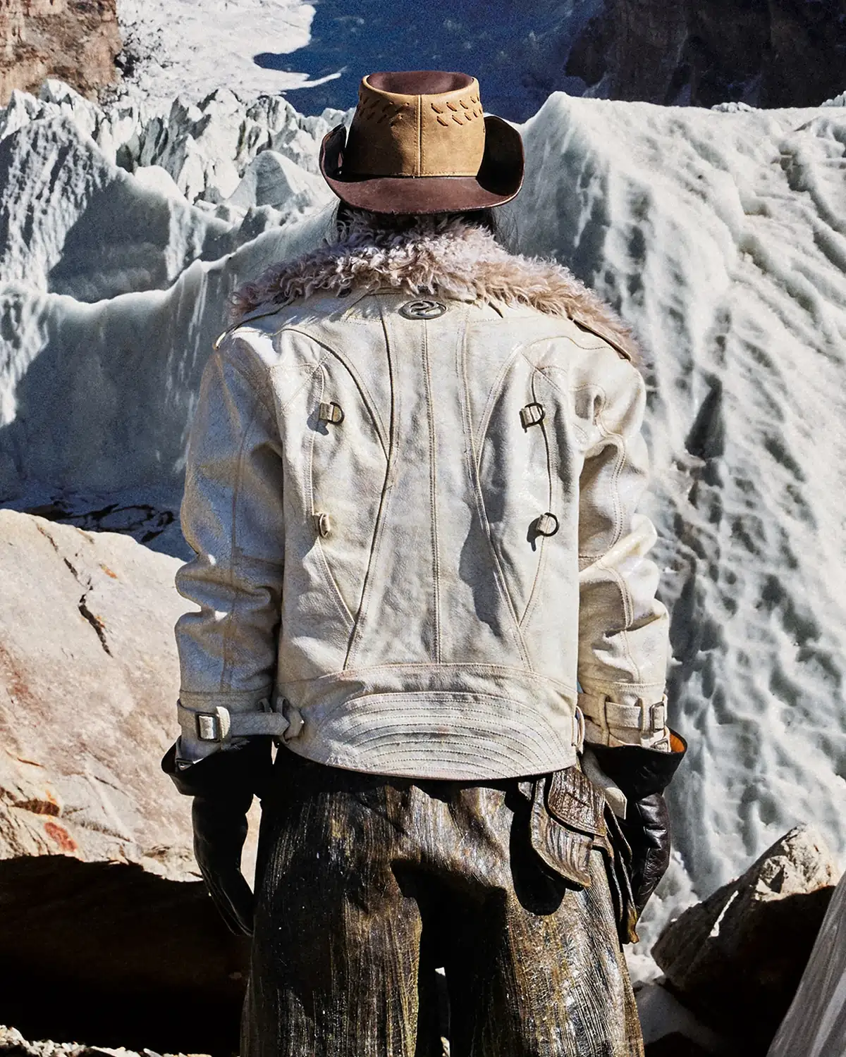 Personsoul Cracked Sheepskin and Mosner Wool Stand Collar Jacket(Limited  100 pieces)