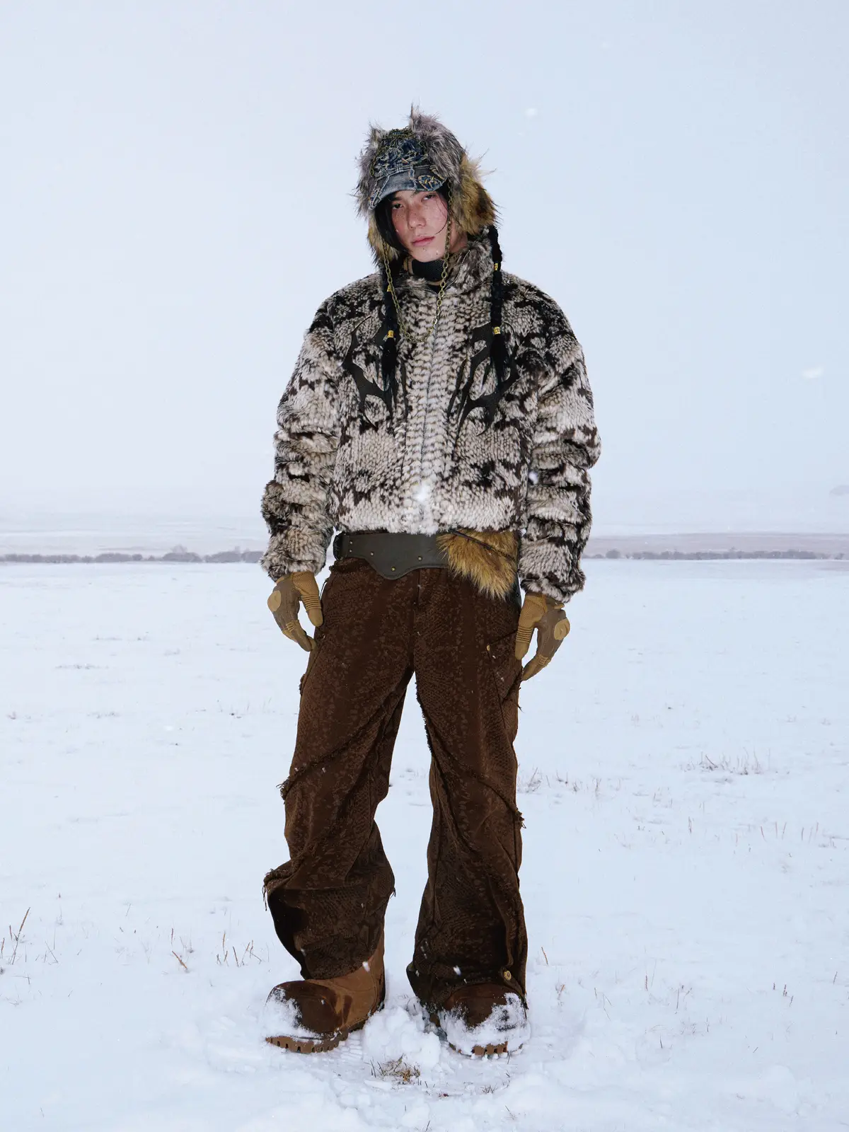 Personsoul Brown Snake Print Denim Jeans