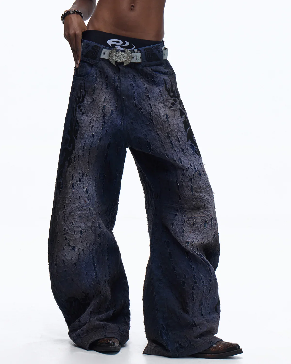 Personsoul Ripped Double-Layer Curved Jeans