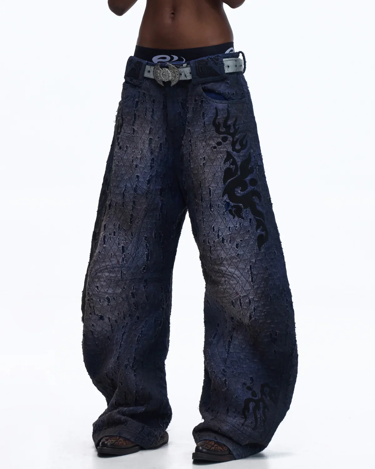 Personsoul Ripped Double-Layer Curved Jeans