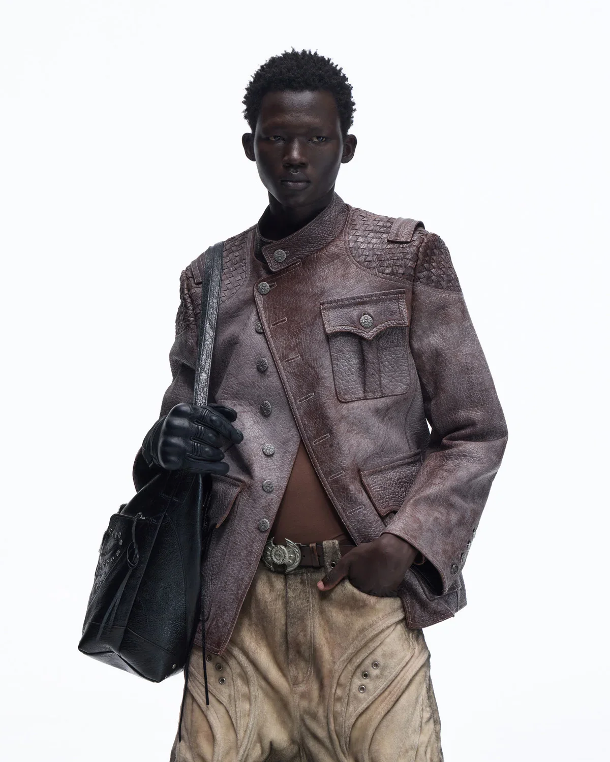 Personsoul Asymmetrical Front Elephant-Embossed Leather Jacket(Limited 100 pieces)