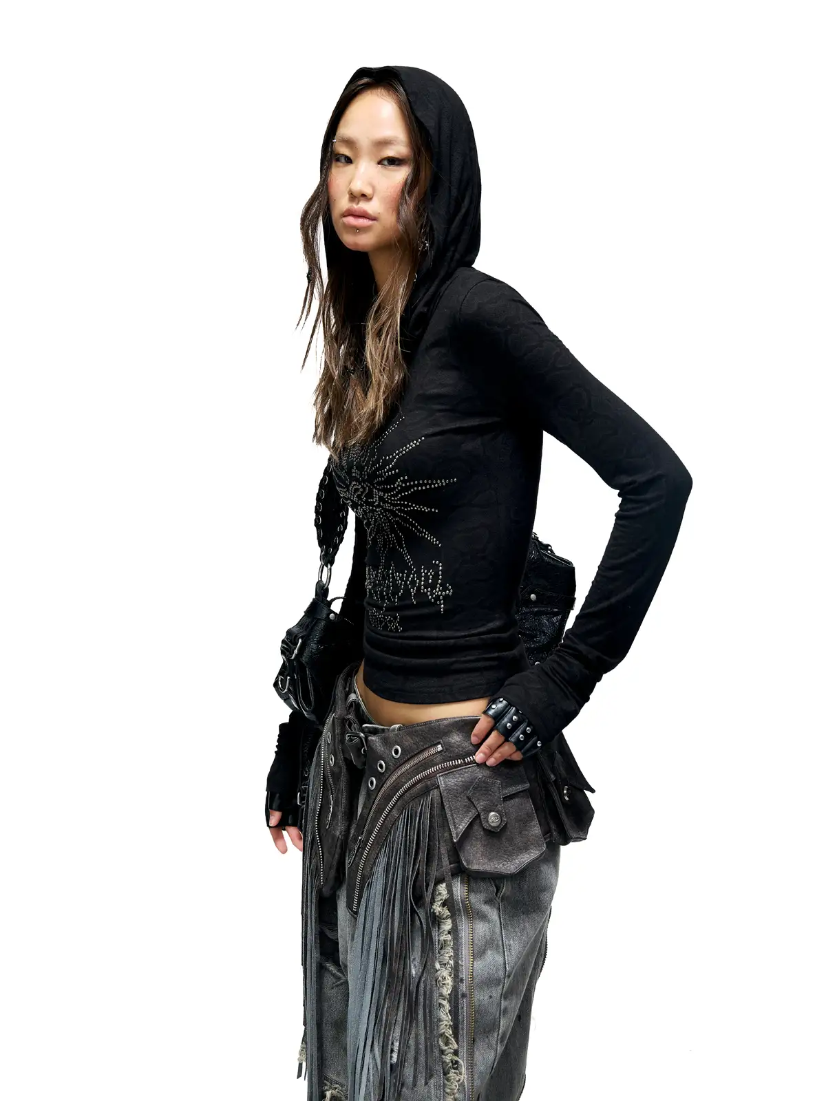 Personsoul Sun Totem Mesh Hooded Bottoming Shirt