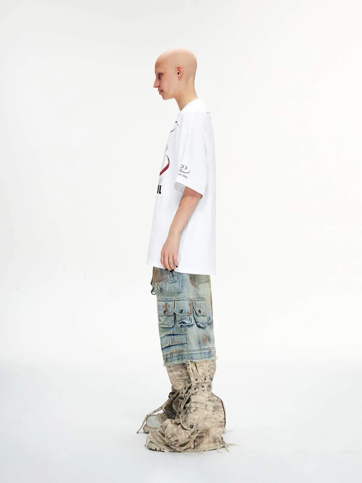 Personsoul Detachable Paneled Camo Baggy Jeans