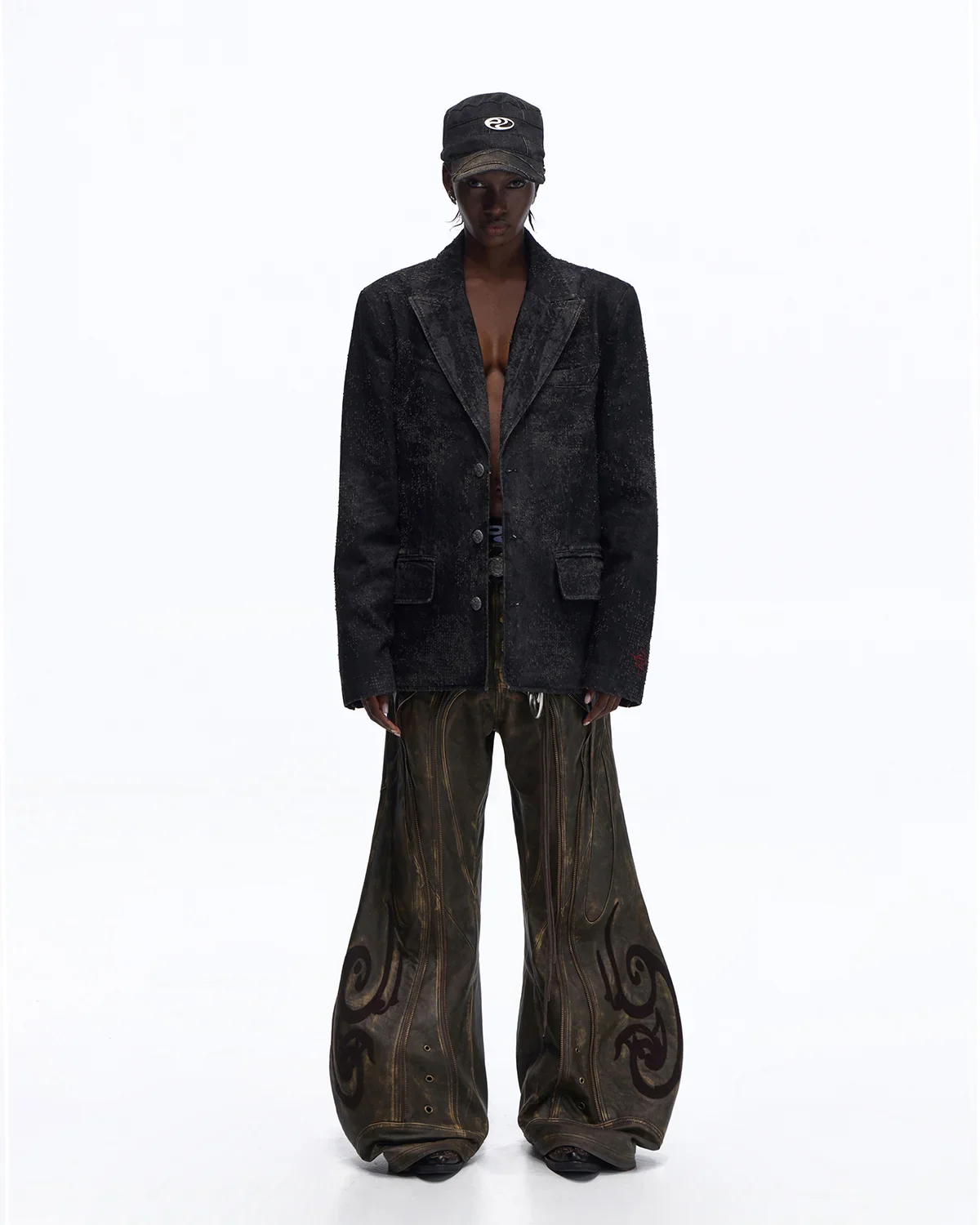 Personsoul Black Laser-Distressed Denim Blazer