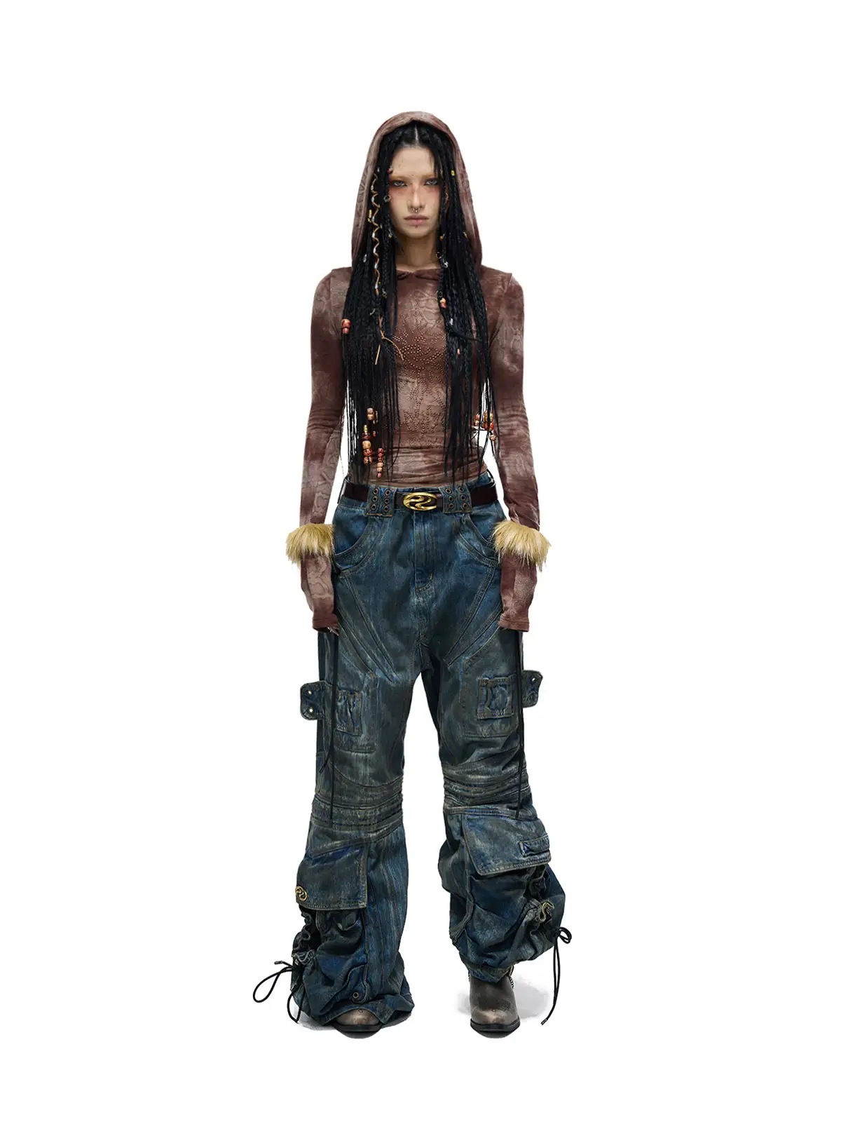 Personsoul Sun Totem Mesh Hooded Bottoming Shirt