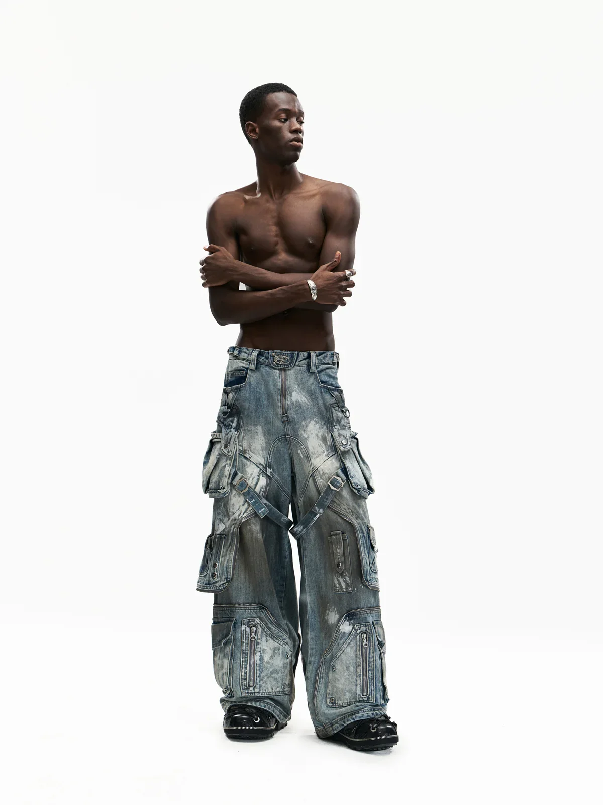 Personsoul White Stain Graffiti Cargo Pants
