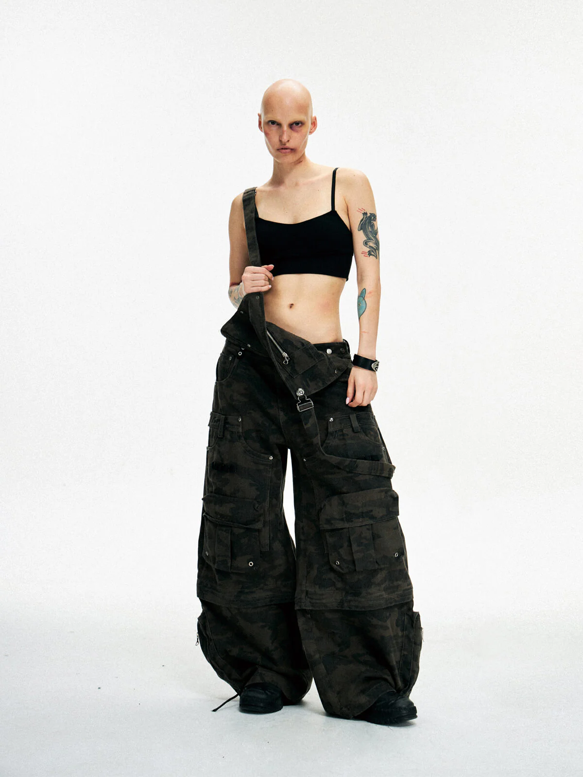Personsoul Brown Camo Overalls with Zip-Off Legs