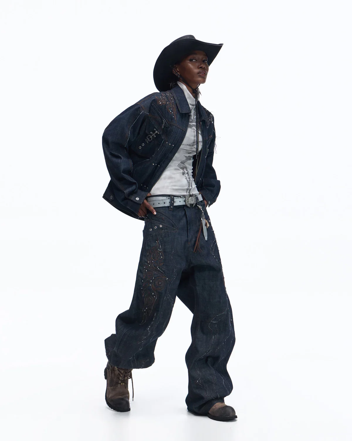 Personsoul Raw Denim Patch Embroidered Jacket