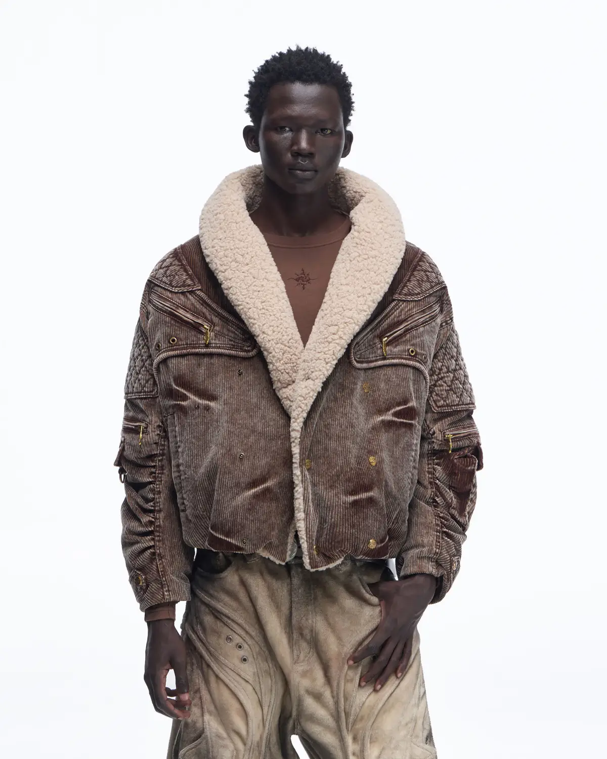 Personsoul Vintage Corduroy Puffer Jacket In Brown