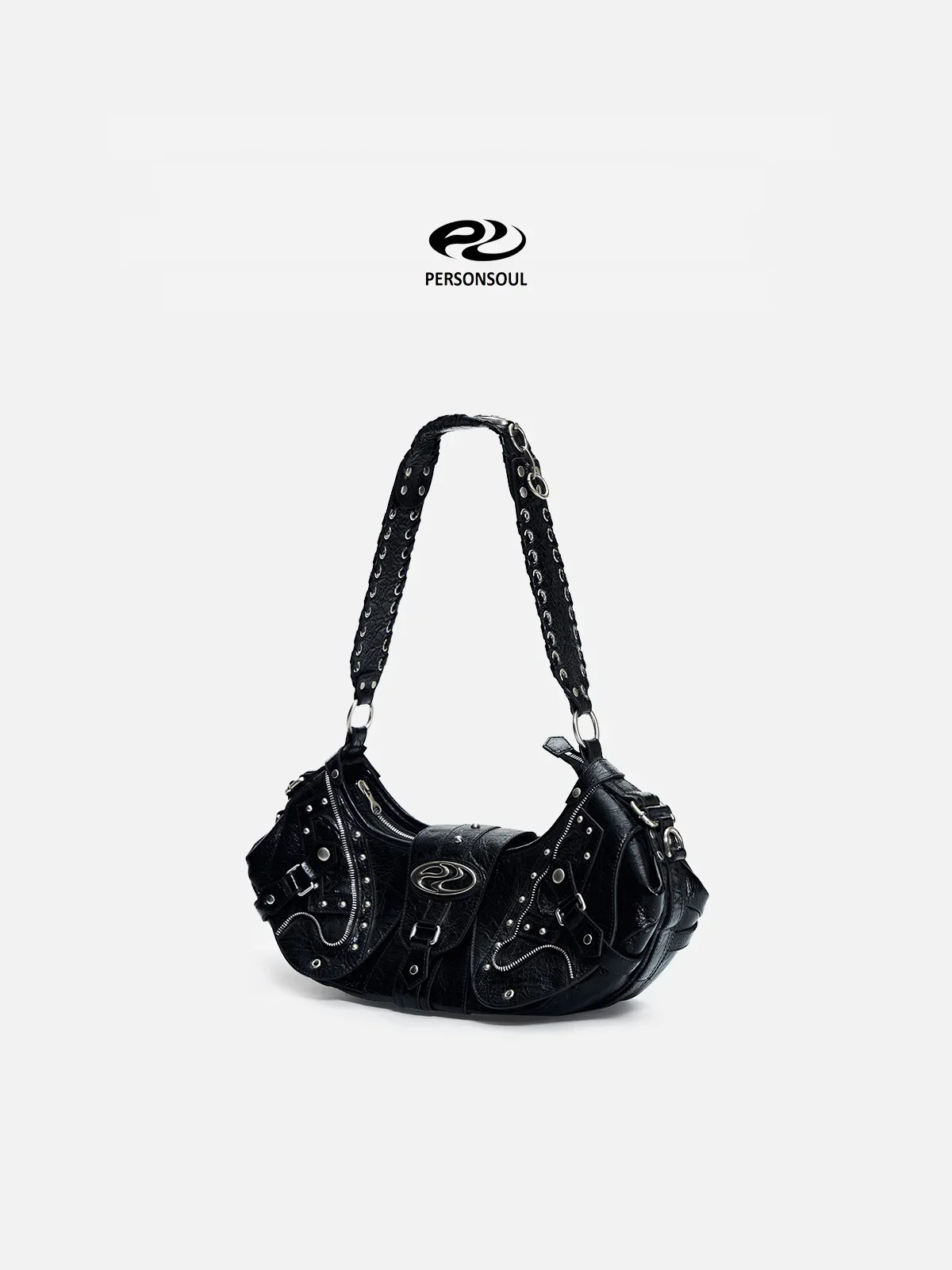 Personsoul Techwear Metal Leather Shoulder Bag
