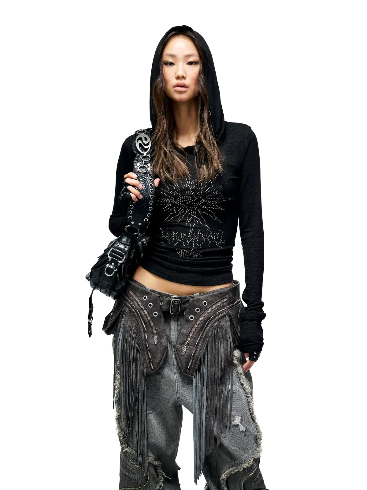 Personsoul Sun Totem Mesh Hooded Bottoming Shirt