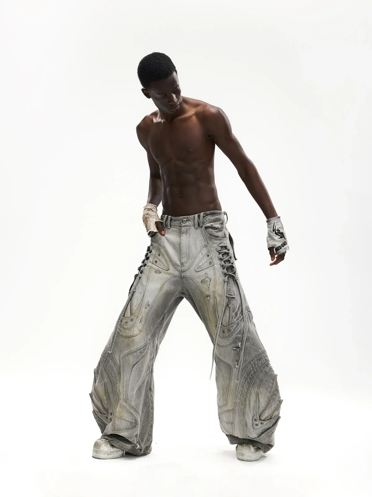 Deconstructed Exaggerated Flared Patchwork Jeans