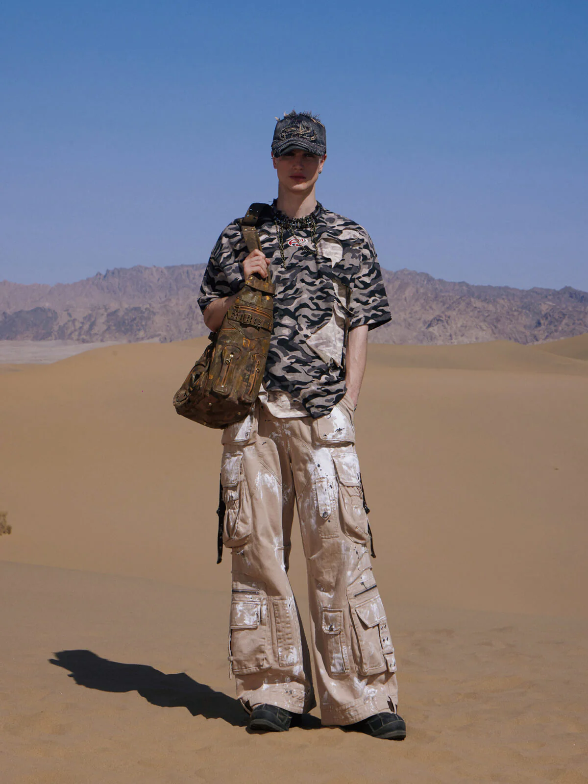 Personsoul Tactical Structure Paint Stains Cargo Pants