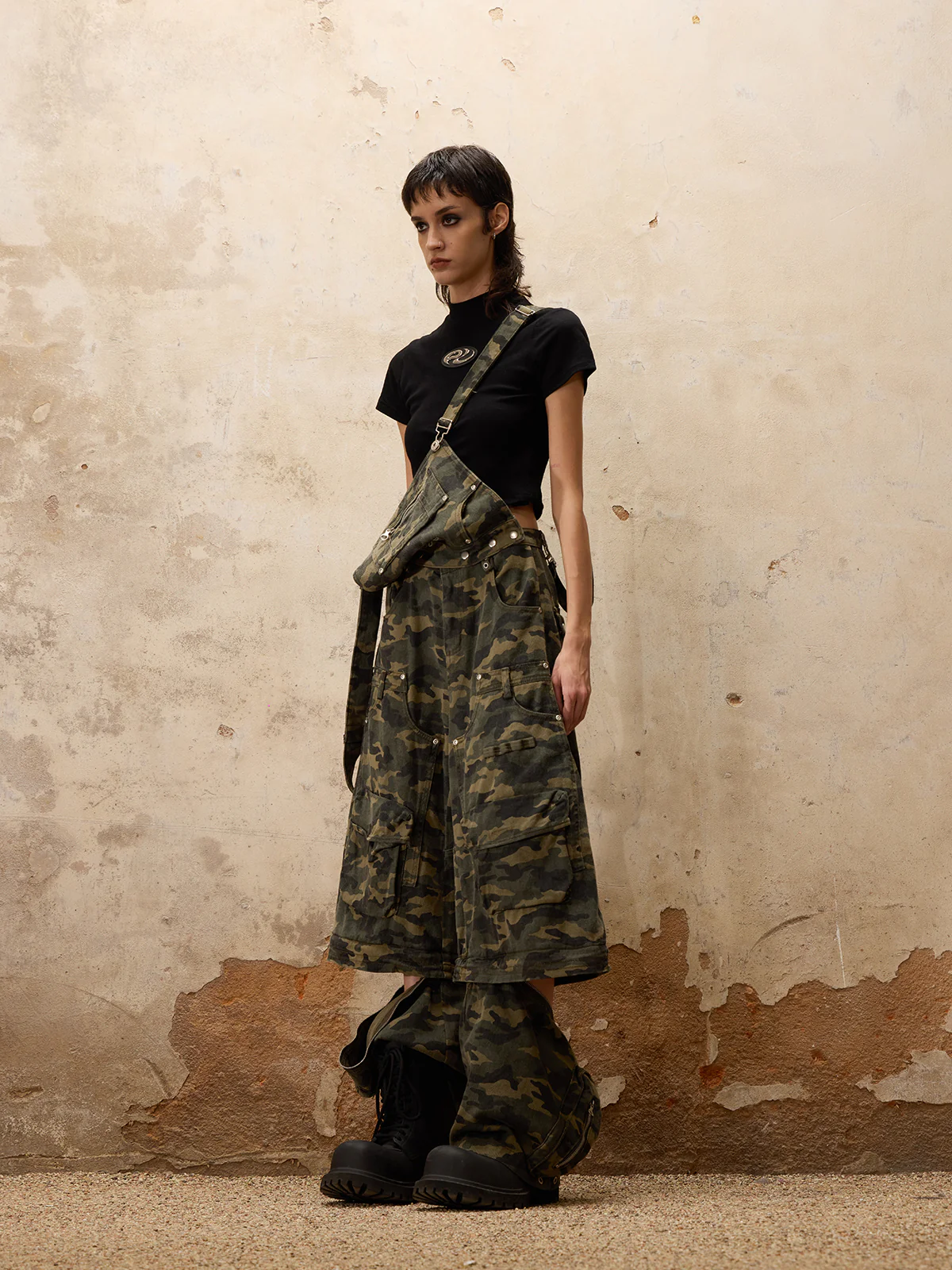 Personsoul Camouflage Overalls with Zip-Off Legs