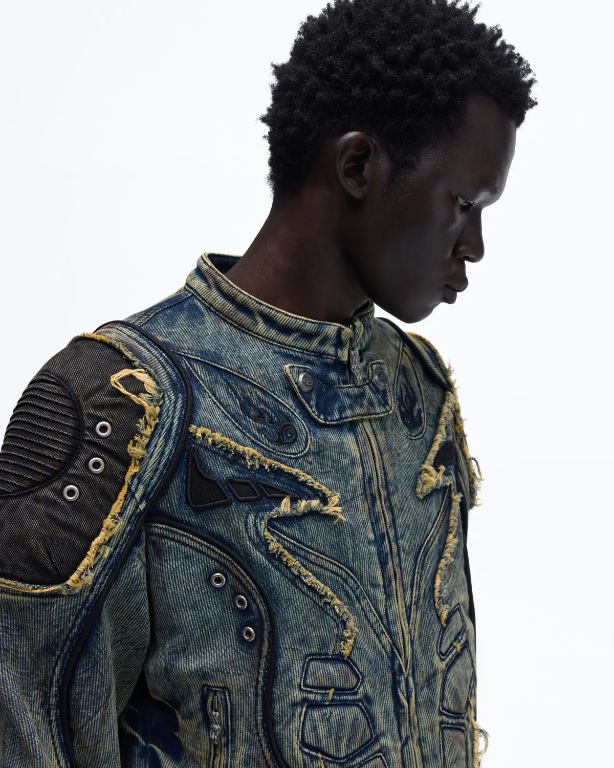 Personsoul Tiger Print Racing Denim Jacket