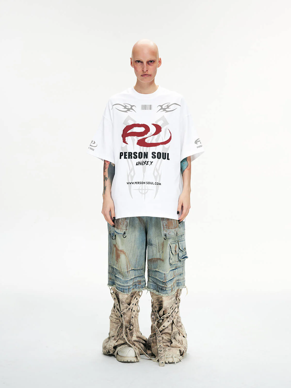 Personsoul Detachable Paneled Camo Baggy Jeans
