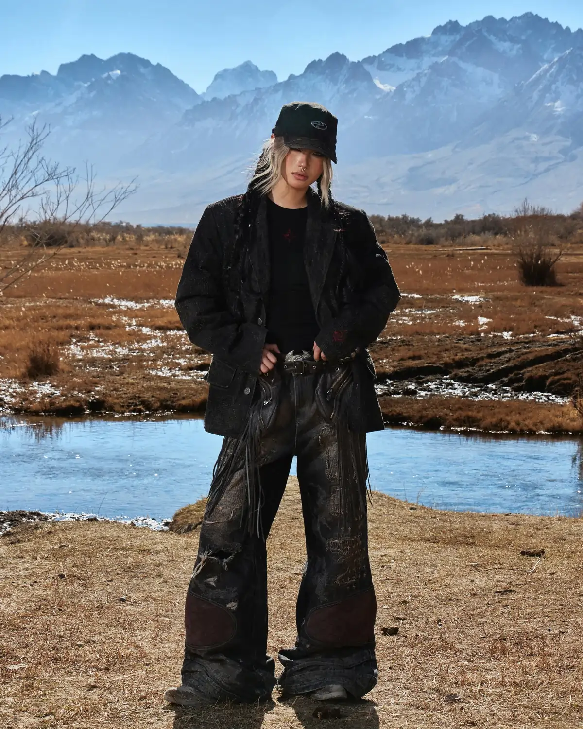 Personsoul Black Laser-Distressed Denim Blazer