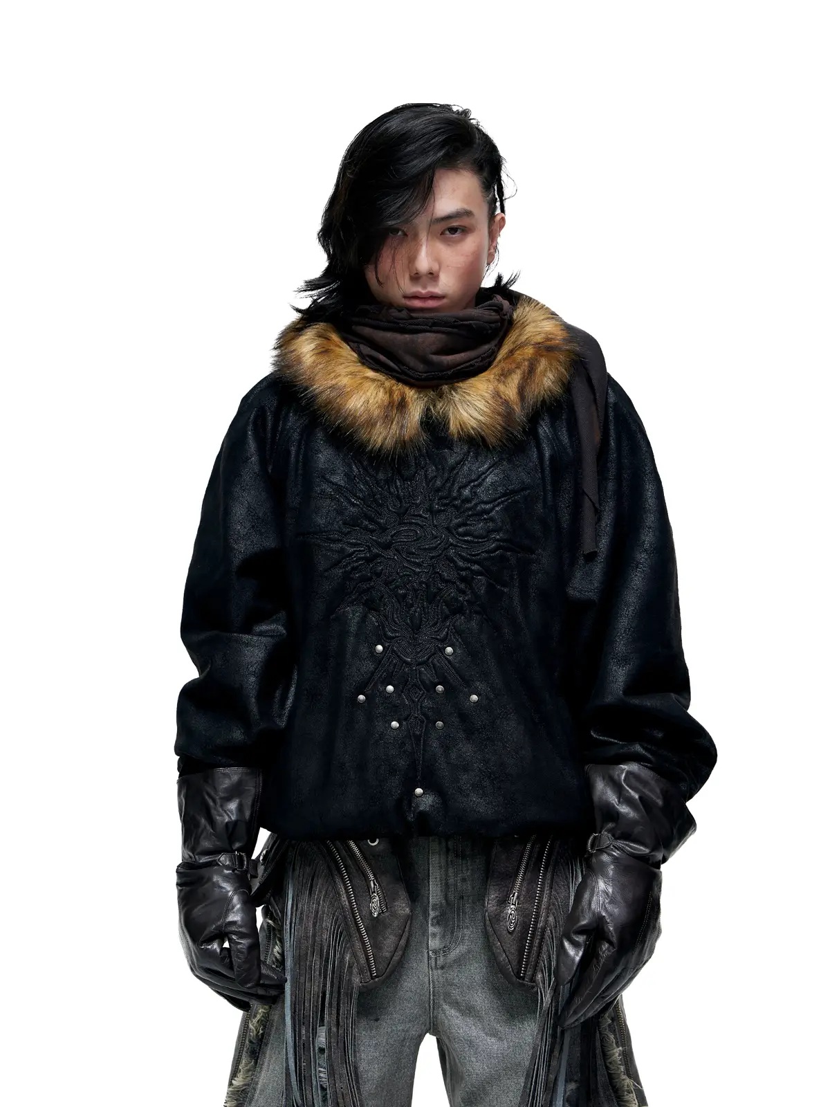 Personsoul Sun Totem Fur Collar Hoodie