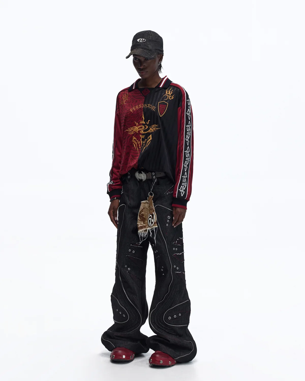 Personsoul Tribal-Animal Print Patchwork Shirt In Red