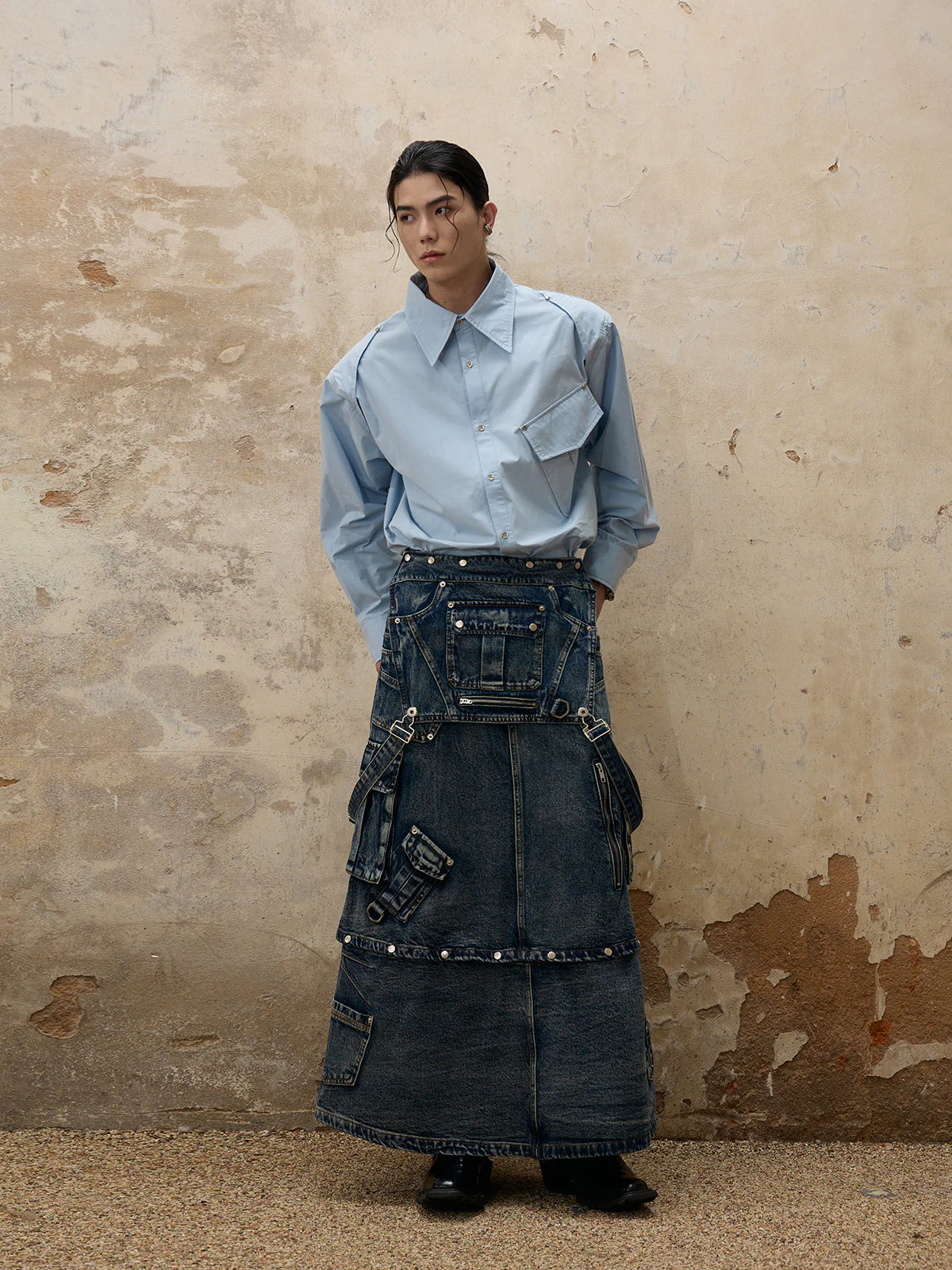 Personsoul Maxi Denim Dungarees Skirt
